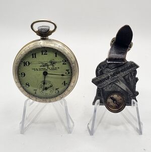 1928 Ingraham Charles Lindbergh New York To Paris Pocket Watch & Compass Fob